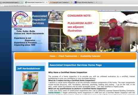 Plagiarism & copyright law violation Jeff Herboldshimer Associated Inspection Services California 